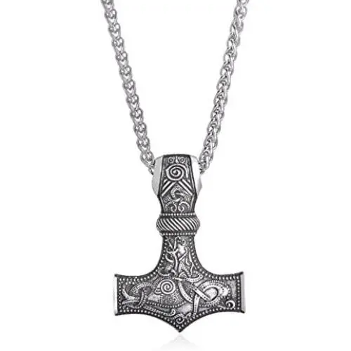 LANGHONG Nordic Viking Thors Hammer with Gods Horn Necklace Jewelry Talisman Mjolnir Necklace LANGHONG Nordic Viking Thors Hammer with Gods Horn Necklace Jewelry Talisman Mjolnir Necklace