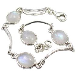 SilverStarJewel Cabochon Rainbow Moonstone Link Bracelet 7.5'' Solid Sterling Silver
