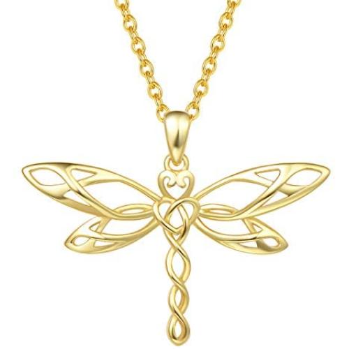 FANCIME Sterling Silver Vivid Dragonfly Pendant Necklace Irish Celtic Heart Shaped Knot Antiqued Animals Necklace Dainty Fine Jewelry for Women Teen Girls,16+ 2'' Extender…