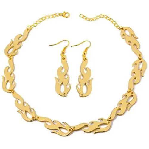 Hip Hop Flame Choker Necklace Earing Set Streetwear Punk Style Gold Black Pendant Necklace Accessory Cool Rock Chain Necklace Jewelry Accessories for Hip Hop Male Female Lovers Hip Hop Flame Choker Necklace Earing Set Streetwear Punk Style Gold Black Pendant Necklace Accessory Cool Rock Chain Necklace Jewelry Accessories for Hip Hop Male Female Lovers