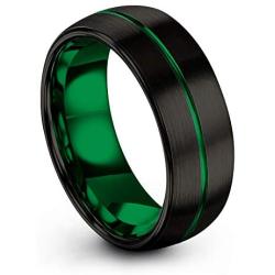 Chroma Color Collection Tungsten Carbide Wedding Band Ring 8mm for Men Women Green Red Fuchsia Copper Teal Blue Purple Black Center Line Dome Black Brushed Polished