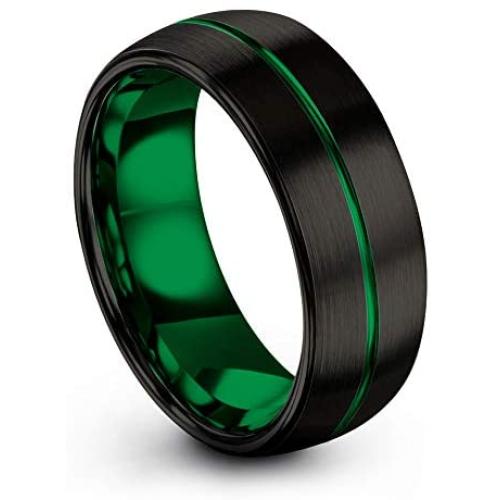 Chroma Color Collection Tungsten Carbide Wedding Band Ring 8mm for Men Women Green Red Fuchsia Copper Teal Blue Purple Black Center Line Dome Black Brushed Polished
