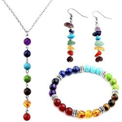 Top Plaza 7 Chakra Lava Rock Stone Beads Yoga Reiki Healing Energy Balancing Necklace Bracelets Earrings Jewelry Set