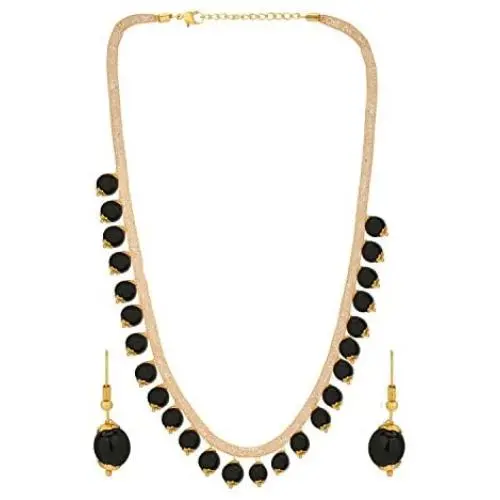 Efulgenz Bridal 14K Gold Plated Crystal Faux Pearl Beaded Collar Choker Necklace Earrings Jewelry Set for Bride Bridesmaids