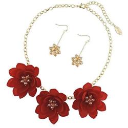 Bocar Bib Statement Pendant Dark Blue Flower Jewelry Set Necklace and Earrings for Women Gift (NK-10372) (red)