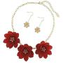 Bocar Bib Statement Pendant Dark Blue Flower Jewelry Set Necklace and Earrings for Women Gift (NK-10372) (red)