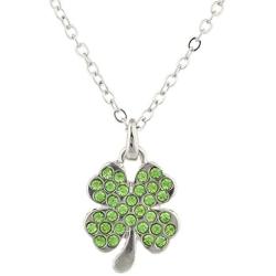 LUX ACCESSORIES Silvertone Rhinestone St Patricks Day Four Leaf Clover Necklace