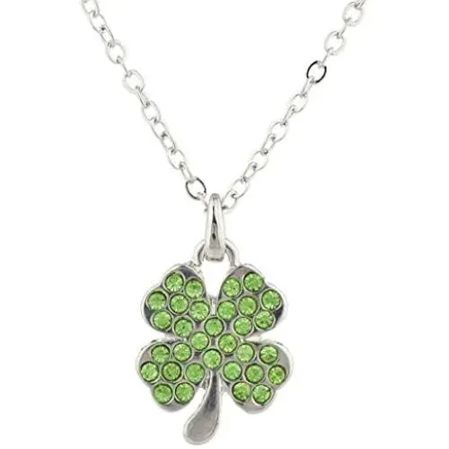 LUX ACCESSORIES Silvertone Rhinestone St Patricks Day Four Leaf Clover Necklace LUX ACCESSORIES Silvertone Rhinestone St Patricks Day Four Leaf Clover Necklace