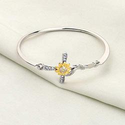 WUSUANED Sunflower Cross Bracelet You Are My Sunshine Jewelry Inspirational Gift for Women Girls