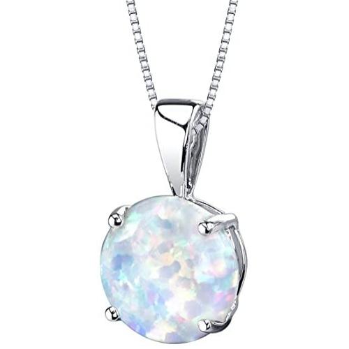 14 Karat White Gold Created Opal Solitaire Pendant