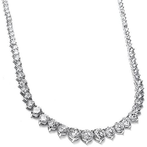 Mariell Graduated Cubic Zirconia Tennis Necklace, Platinum Plated Graduated CZ Bridal Statement Jewelry