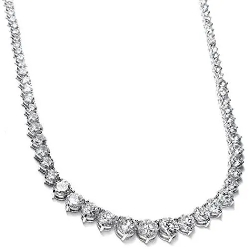 Mariell Graduated Cubic Zirconia Tennis Necklace, Platinum Plated Graduated CZ Bridal Statement Jewelry Mariell Graduated Cubic Zirconia Tennis Necklace, Platinum Plated Graduated CZ Bridal Statement Jewelry