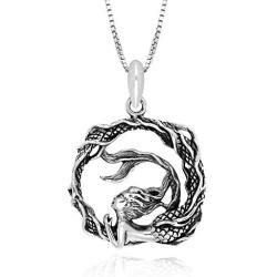 925 Sterling Silver Mermaid Ocean Wave Pendant Necklace 18'' for Woman, Teen