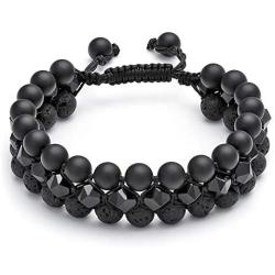 Jovivi Beads Chakra Bracelet Tigers Eye Gemstone Black Onyx Obsidian Lava Rock Stone Essential Oil Diffuser Bracelet Natural Energy Yoga Healing Crystals Bracelet Adjustble for Women Men