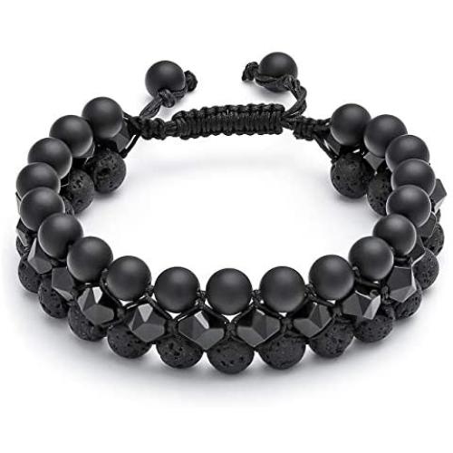 Jovivi Beads Chakra Bracelet Tigers Eye Gemstone Black Onyx Obsidian Lava Rock Stone Essential Oil Diffuser Bracelet Natural Energy Yoga Healing Crystals Bracelet Adjustble for Women Men