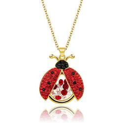 Superchic Jewelry Cute Red and Black Ladybug Beetle Locket Pendant Necklace with Austrian Crystals and Floating Colorful Cubic Zirconia