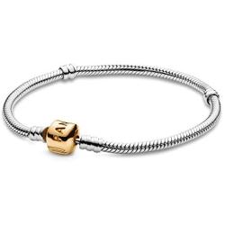 PANDORA Jewelry Moments Snake Chain Charm Sterling Silver and 14K Yellow Gold Bracelet