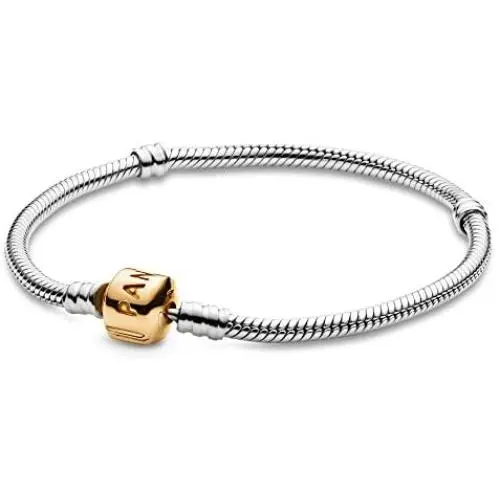 PANDORA Jewelry Moments Snake Chain Charm Sterling Silver and 14K Yellow Gold Bracelet