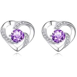 Jewelry Set for women, 925 Sterling Silver Stud Earrings, Love Pendant Necklace with White/Purple/Blue Cubic Zirconia for Girlfriend , Best valentines-day Gift Mothers Day Mom Gifts from Daughter Son