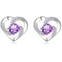 Jewelry Set for women, 925 Sterling Silver Stud Earrings, Love Pendant Necklace with White/Purple/Blue Cubic Zirconia for Girlfriend , Best valentines-day Gift Mothers Day Mom Gifts from Daughter Son