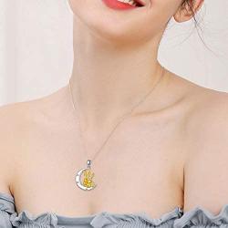 Two Bunny Rabbit in Heart Crescent Moon Pendant Necklace 925 Sterling Silver Cute Animal Rabbit Bunny Jewelry Gifts for Birthday Christmas Easter Mothers Day