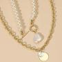 Sinkcangwu Punk Multi Layer Imitation Pearl Choker Necklace Collar Retro Round Pendant Long Chain Necklace Women Jewelry