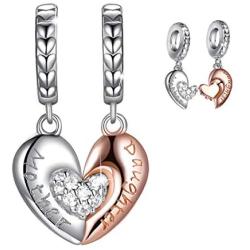 Mom Mother Daughter Heart Love Charms Dangle Charm Bead Set Fit Pandora Bracelet for European Snake Chain 925 sterling silver Pendant for Necklace