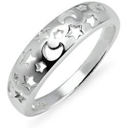 Silverline Jewely 925 Sterling Silver Stars & the Moon Pierced Celestial Ring | Sizes 5-10