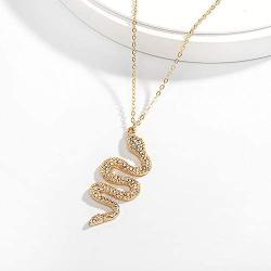 HUJUON Gold Rhinestone Snake Pendant Necklace.Retro Crystal Cobra Y-shaped Necklace,Punk Viper Animal Serpent Necklace for Women Jewelry