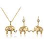 Barzel 18K Gold Plated Filigree Cutout Elephant Drop Earrings and Pendant Necklace Jewelry Set