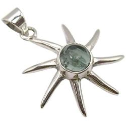 SilverStarJewel Solid Sterling Silver Natural Round Cab Apatite Sun Necklace Pendant 1.3''