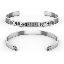 Happy Kisses Horse Bracelet – Horse Gift for Horseback Riders – “Ride More – Worry Less – Love Horses”, Cute Cuff for Women & Girls