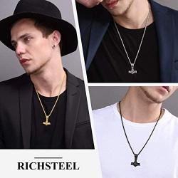 Richsteel Thors Hammer Pendant Mjolnir Necklace for Men Women 316 Stainless Steel/18K Gold Plated/Black Viking Nordic Jewelry(with Gift Box)