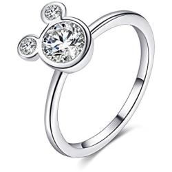 Womens Mickey Shape Rings Sterling Silver Plated Cubic Zirconia Mouse Ring For Women Girl Party Jewelry (7)