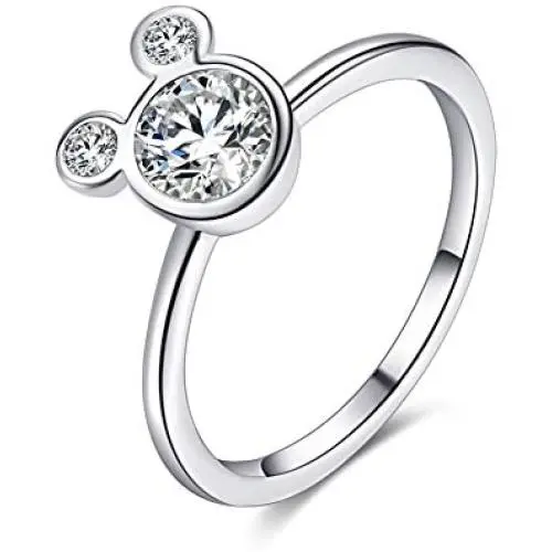 Womens Mickey Shape Rings Sterling Silver Plated Cubic Zirconia Mouse Ring For Women Girl Party Jewelry (7)