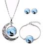 Hollow Crescent Moon Wolf Necklace Pendant Stud Earrings Vintage Time Gemstone New Moon Charm Bracelets for Women Girls Trendy Christmas Jewelry Set(04)