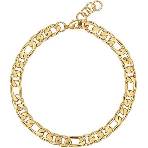 Gold Figaro Chain Choker Necklace Short for Women 16'' 18K Gold Plated Punk Gothic Hip Hop Thick Cuban Link Chunky Necklace for Womens Girls