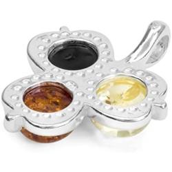Multicolor Amber Sterling Silver Clover Leaf Pendant