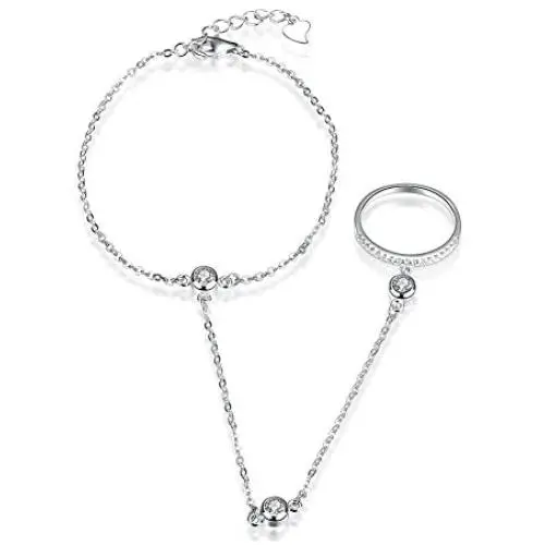 IVYRISE Elegant Sparkle 925 Sterling Silver Slave Chain Link Finger Ring Bracelets Fine Jewelry Birthday Gifts for Women Girls Bracelet IVYRISE Elegant Sparkle 925 Sterling Silver Slave Chain Link Finger Ring Bracelets Fine Jewelry Birthday Gifts for Women Girls Bracelet