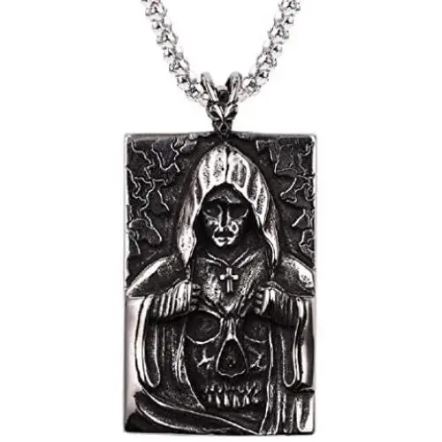 Demon Skull Necklace for Men, Skull Cross Pendant Necklace with 23.6” Chain, Masked Goddess Skull Cameo Necklace, Gothic Cross Skull Tag Necklace, Punk Skull Jewelry Gift for Men Boys Demon Skull Necklace for Men, Skull Cross Pendant Necklace with 23.6” Chain, Masked Goddess Skull Cameo Necklace, Gothic Cross Skull Tag Necklace, Punk Skull Jewelry Gift for Men Boys