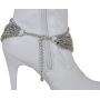TFJ Women Western Fashion Jewelry Boot Bracelet Silver Metal Chain Links Shoe Anklet Wave Strands