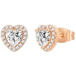 PAVOI 14K Gold Plated Sterling Silver Post Brilliant Round Faux Diamond Halo Earrings - Premium Cubic Zirconia in Rose Gold, White Gold and Yellow Gold