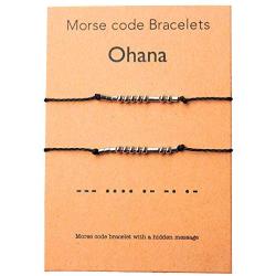 QianCraftKits Morse Code Bracelet Stainless Steel Beads Secret Message Ohana Gifts Bracelet Gift Jewelry for Her and His Set for 2 Cards 2 Bracelets
