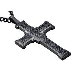 Blackjack Jewelry Mens Stainless Steel Large Hip Hop CZ Cross Pendant with 24'' Curb Chain