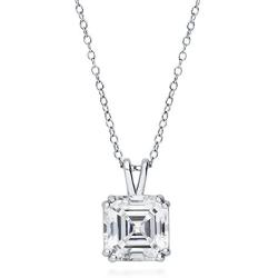 BERRICLE Rhodium Plated Sterling Silver Asscher Cut Cubic Zirconia CZ Solitaire Anniversary Fashion Pendant Necklace 3 CTW