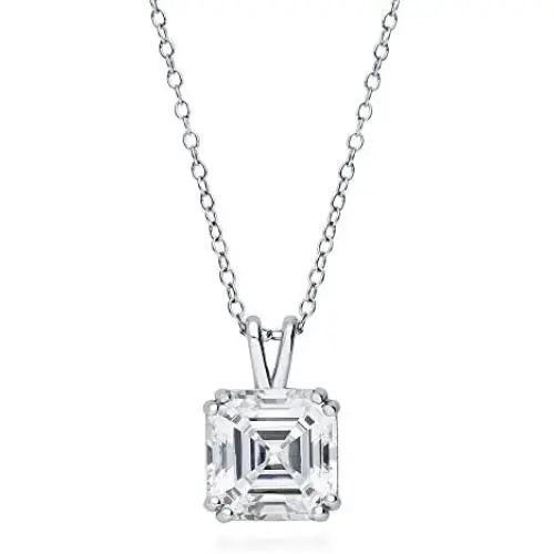BERRICLE Rhodium Plated Sterling Silver Asscher Cut Cubic Zirconia CZ Solitaire Anniversary Fashion Pendant Necklace 3 CTW BERRICLE Rhodium Plated Sterling Silver Asscher Cut Cubic Zirconia CZ Solitaire Anniversary Fashion Pendant Necklace 3 CTW