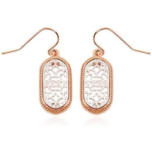 Moroccan Filigree Geometric Drop Earrings - Bohemian Metallic Cutout Hook Lightweight Dangles Flower Petal Leaf/Teardrop/Scallop/Circle/Quatrefoil