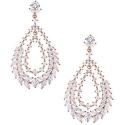 SWEETV Wedding Bridal Dangle Earrings for Brides Bridesmaid,Crystal Rhinestones Cubic Zirconia Drop Earrings Ideal for Womens Pageant,Prom,Party