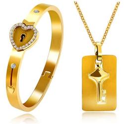 Uloveido Shield Key Pendant Necklace and Lock Bracelet for Girls Boys Couple Necklace Bracelet Set for Men and Women Anniversary Birthday Gift, You Hold the Key to My Heart Y473/Y474