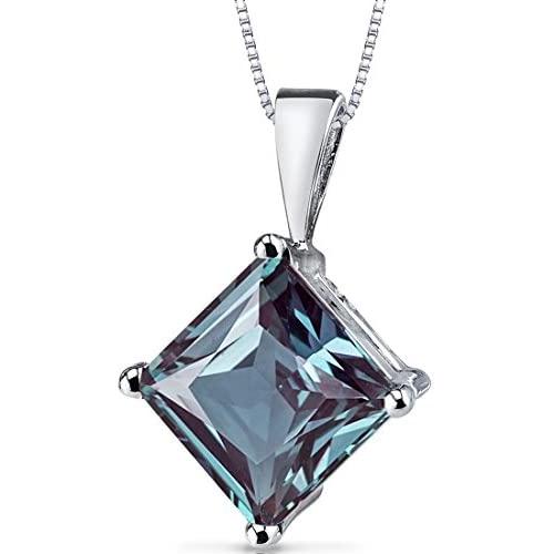 14 Karat White Gold Princess Cut 3.00 Carats Created Alexandrite Pendant